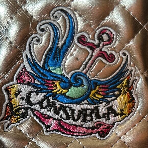 Consuela Women’s Quilted Gold Tote with Embroidered Floral & Logo Snakeskin End - Picture 11 of 11